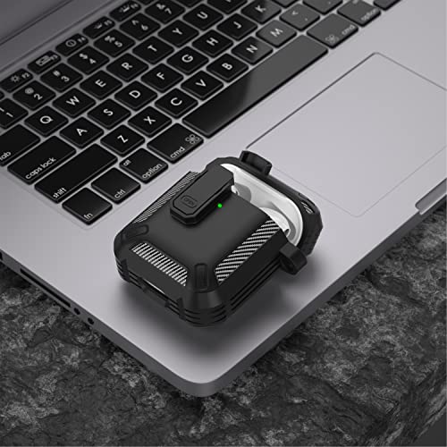 Maxjoy for AirPods Case Cover, Airpods 2 Protective Case with Lock Gen 2 Military Hard Shell Rugged Shockproof Cover with Keychain Compatible with Apple Airpods 2nd Airpods 1st Generation, Black