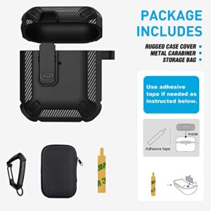 Maxjoy for AirPods Case Cover, Airpods 2 Protective Case with Lock Gen 2 Military Hard Shell Rugged Shockproof Cover with Keychain Compatible with Apple Airpods 2nd Airpods 1st Generation, Black