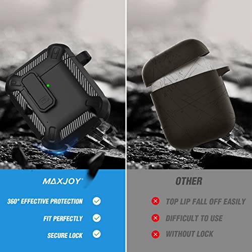 Maxjoy for AirPods Case Cover, Airpods 2 Protective Case with Lock Gen 2 Military Hard Shell Rugged Shockproof Cover with Keychain Compatible with Apple Airpods 2nd Airpods 1st Generation, Black