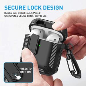 Maxjoy for AirPods Case Cover, Airpods 2 Protective Case with Lock Gen 2 Military Hard Shell Rugged Shockproof Cover with Keychain Compatible with Apple Airpods 2nd Airpods 1st Generation, Black