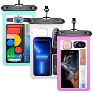 large waterproof cell phone pouch : 3 pack underwater clear cellphone holder protector - universal water proof dry bag case with neck lanyard for iphone samsung galaxy for beach swimming pool