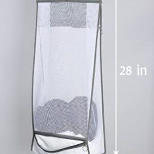 Jelier Hanging Mesh Laundry Basket,Collapsible Fabric Laundry Hamper with Rotatable Hanger,Portable Storage Bag for Apartment,RV,Camper,Cabin,College Dorm Use (gray)