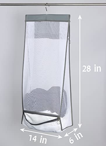 Jelier Hanging Mesh Laundry Basket,Collapsible Fabric Laundry Hamper with Rotatable Hanger,Portable Storage Bag for Apartment,RV,Camper,Cabin,College Dorm Use (gray)