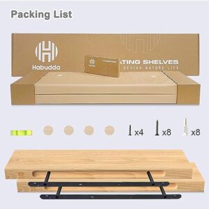 Habudda Floating Shelves, Wall Hanging Wood Shelf for Rustic Home Decor, Bathroom, Bedroom, Kitchen Display, Natural Wood, Invisible Bracket, 30", 2-Pack (Burlywood, 30"×6.7"×1.6")