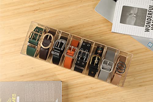 Belt Organizer, Acrylic 5&8 Compartments Belt Case Storage Holder , Clear Belt Display Case for Closet Tie and Bow Tie (8 grids)