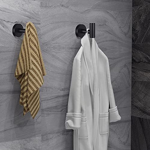 InfantLY Bright 2PCS Bathroom Towel Hook, Stainless Steel Matte Black Coat Robe Clothes Modern Wall Holder Cabinet Closet Sponges for Kitchen Garage Hotel Mounted