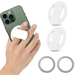 (2 pack) ntidea phone grip, upgraded removable magnetic phone snap 360°rotation finger phone stand silicone adjustable phone ring holder, white