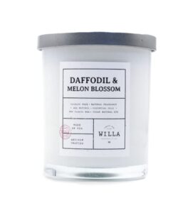 willa daffodil & melon blossom highly scented candle - all natural soy wax luxury candles made in the usa with essential oils - best for a home / aromatherapy / gift / spa / bathroom 9oz jar candle