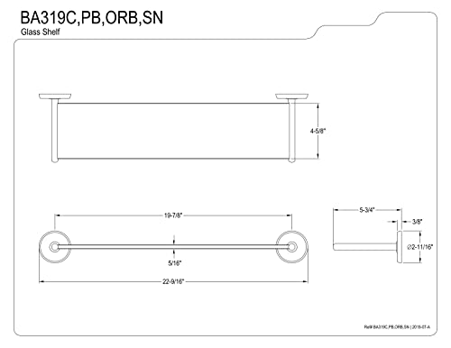 Kingston Brass BA319PB Classic Glass Shelf, 22-5/8 inch Length, Polished Brass