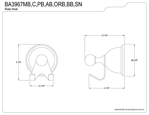 Kingston Brass BAK3967SN Restoration Robe Hook, Brushed Nickel