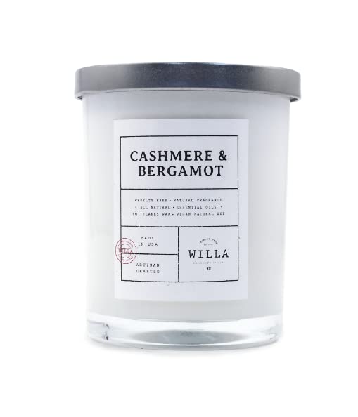 Willa Cashmere & Bergamot Highly Scented Candle - All Natural Soy Wax Luxury Candles Made in The USA with Essential Oils - Best for a Home / Aromatherapy / Gift / Spa / Bathroom 9oz Jar Candle