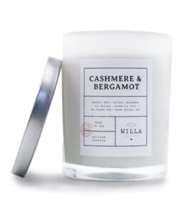 willa cashmere & bergamot highly scented candle - all natural soy wax luxury candles made in the usa with essential oils - best for a home / aromatherapy / gift / spa / bathroom 9oz jar candle