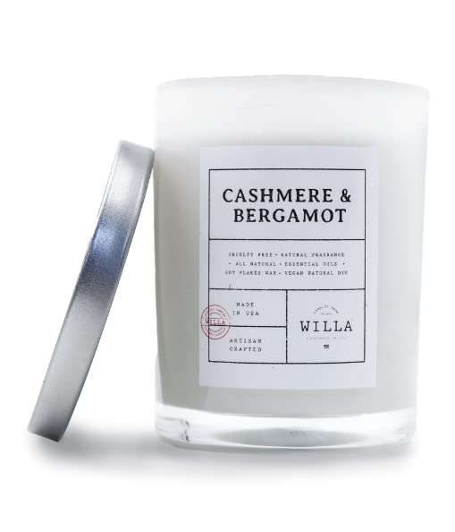 Willa Cashmere & Bergamot Highly Scented Candle - All Natural Soy Wax Luxury Candles Made in The USA with Essential Oils - Best for a Home / Aromatherapy / Gift / Spa / Bathroom 9oz Jar Candle