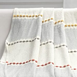 Lush Decor Herringbone Stripe Yarn Dyed Cotton Woven Tassel Throw Blanket, 60" x 50", Yellow & Gray