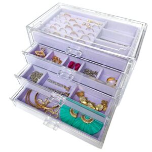 the topcherry big acrylic jewelry organizer with 4 drawers, earrings organizer, clear jewelry box, rings necklaces bracelets display case, gift for women
