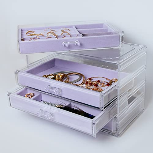 The TopCherry Big Acrylic Jewelry Organizer with 4 Drawers, Earrings Organizer, Clear Jewelry Box, Rings Necklaces Bracelets Display Case, Gift for Women
