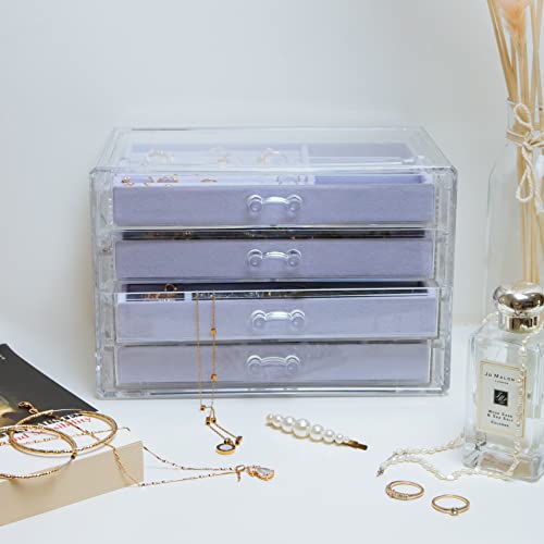 The TopCherry Big Acrylic Jewelry Organizer with 4 Drawers, Earrings Organizer, Clear Jewelry Box, Rings Necklaces Bracelets Display Case, Gift for Women