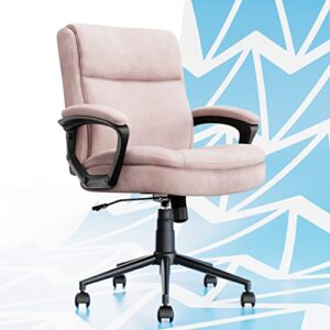 click365 click 365 transform 2.0 extra comfort ergonomic mid back desk chair, with padded armrests, adjustable-height, tilt, lumbar support, 360-degree swivel, fabric, pink