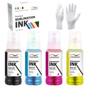 ngoodiez sublimation ink for epson all ecotank, supertank inkjet printers autofill, icc-free, anti-uv and fade resistance - conversion kit/refill et2720 2803 4800 7720-4x70 ml (1 b, 1 c, 1 m, 1 y)