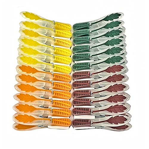 Fall Leaf Themed Plastic Clothespins with Non-Slip Grips, 24 Pack, Green