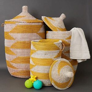 jumbo yellow hooded grass basket set