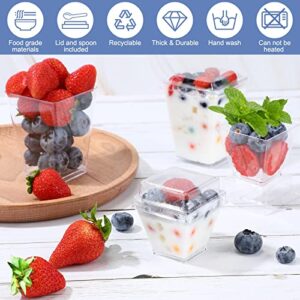 Mimorou 200 Pieces 5 oz and 2 oz Dessert Cups with Lids and Spoons, Clear Plastic Parfait Appetizer Cup Set Small Square Dessert