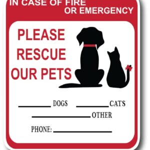 in Case of Fire Or Emergency Please Rescue Our Pets 5 Inch Front Door Window Alarm Alert Animal Pet Dog Cat Kitten Bird Rabbit Rescue House Home RV Safety CS1414-2PK