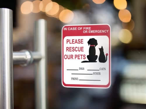 in Case of Fire Or Emergency Please Rescue Our Pets 5 Inch Front Door Window Alarm Alert Animal Pet Dog Cat Kitten Bird Rabbit Rescue House Home RV Safety CS1414-2PK