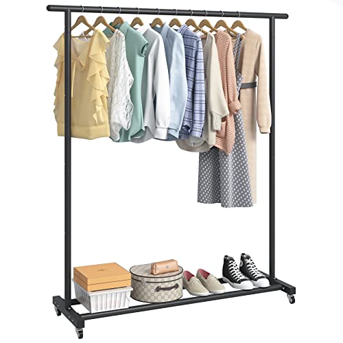 Buzowruil Clothing Rack Clothes Rack Standard Rod Simple Rolling Metal Garment Rack Organizer Freestanding Hanger with Wheels,Black