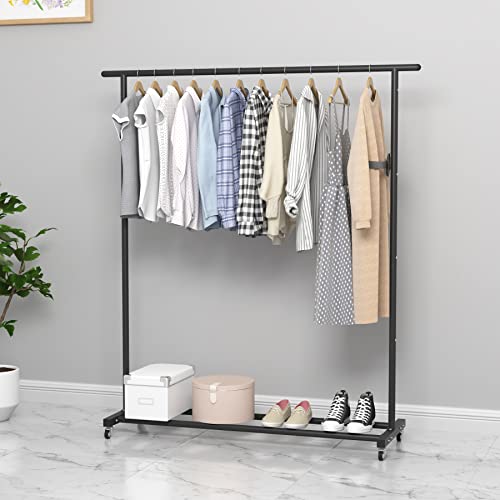 Buzowruil Clothing Rack Clothes Rack Standard Rod Simple Rolling Metal Garment Rack Organizer Freestanding Hanger with Wheels,Black