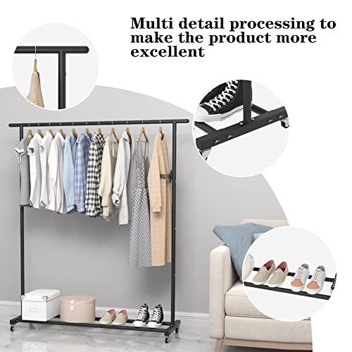 Buzowruil Clothing Rack Clothes Rack Standard Rod Simple Rolling Metal Garment Rack Organizer Freestanding Hanger with Wheels,Black