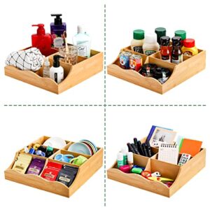 WUWEOT Coffee Condiment Organizer, Bamboo Storage Bin Drawers Box, Coffee Station Organizer Pantry Sugar Tea Bag Packet Organizers, Desk Storage Tray Containers with 6 Removable Compartments