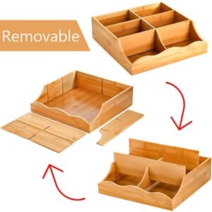 WUWEOT Coffee Condiment Organizer, Bamboo Storage Bin Drawers Box, Coffee Station Organizer Pantry Sugar Tea Bag Packet Organizers, Desk Storage Tray Containers with 6 Removable Compartments