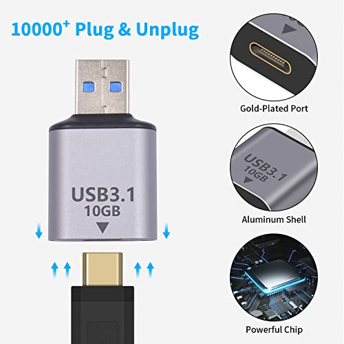 Poyiccot USB C to USB 3.1 Adapter 10Gbps, Female USB C to Male USB Adapter, USB 3.1 Type C to Type A Charger Converter OTG Fast Charging Compatible with iPhone, MacBook, Samsung Galaxy, 2Pack