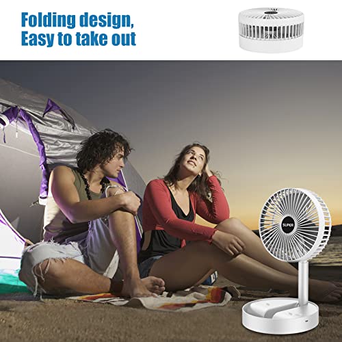 Maelifu Portable Folding Fan 3 Speeds, Stretchable Wall Mount Fan with 180 ° Adjustment Battery Powered or USB Powered, Portable Fan for Traveling Camping Home Beach Bedroom (White)