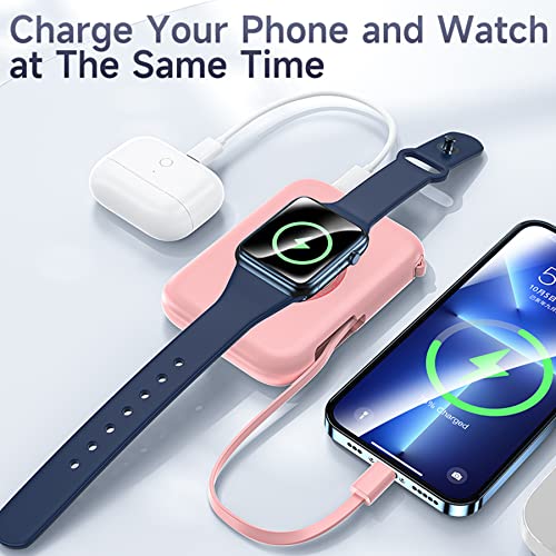 Huoto Small Portable Charger for iPhone,5000mAh Ultra-Compact Charging Power Bank Compatible with iPhone 13/13 Pro Max/12/12 Mini/12 Pro Max/11 Pro/XS Max/XR/X/8/7/6/Plus/Airpods More (Pink)