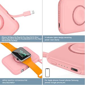 Huoto Small Portable Charger for iPhone,5000mAh Ultra-Compact Charging Power Bank Compatible with iPhone 13/13 Pro Max/12/12 Mini/12 Pro Max/11 Pro/XS Max/XR/X/8/7/6/Plus/Airpods More (Pink)