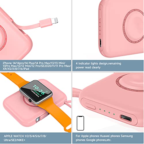 Huoto Small Portable Charger for iPhone,5000mAh Ultra-Compact Charging Power Bank Compatible with iPhone 13/13 Pro Max/12/12 Mini/12 Pro Max/11 Pro/XS Max/XR/X/8/7/6/Plus/Airpods More (Pink)