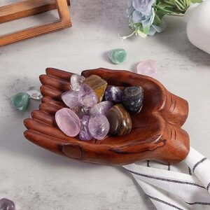 Eiyye Carved Hands Decorative Bowl, Crystal Holder for Stones, Crystal Shelf Offering Hands Sculpture, Key Bowl Wooden Decorative Tray For Entryway Table