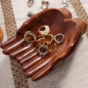 Eiyye Carved Hands Decorative Bowl, Crystal Holder for Stones, Crystal Shelf Offering Hands Sculpture, Key Bowl Wooden Decorative Tray For Entryway Table