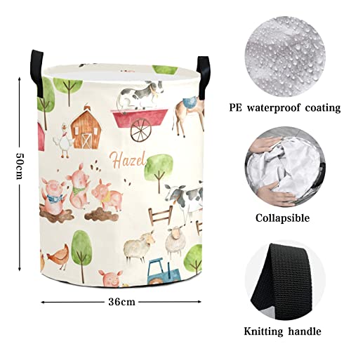 Farm Cow Animals Personalized Laundry Basket Clothes Hamper Storage Handle Waterproof, Custom Collapsible Large Capacity , for Bedroom Bathroom Toy Decoration