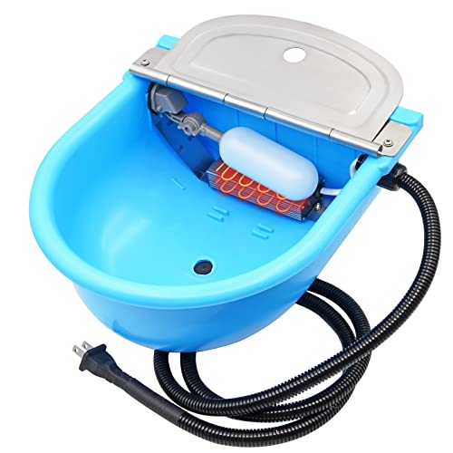 PAULOZYN Automatic Heated Livestock Waterer Dog Water Bowl Trough Animals Outdoors Winter Water Dispenser for Chicken Pet Cattle Horse Pig Cow Goat Sheep, with Float Ball Valves Plastic