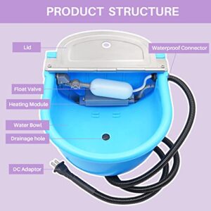 PAULOZYN Automatic Heated Livestock Waterer Dog Water Bowl Trough Animals Outdoors Winter Water Dispenser for Chicken Pet Cattle Horse Pig Cow Goat Sheep, with Float Ball Valves Plastic