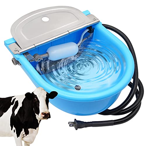 PAULOZYN Automatic Heated Livestock Waterer Dog Water Bowl Trough Animals Outdoors Winter Water Dispenser for Chicken Pet Cattle Horse Pig Cow Goat Sheep, with Float Ball Valves Plastic