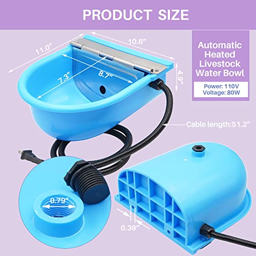 PAULOZYN Automatic Heated Livestock Waterer Dog Water Bowl Trough Animals Outdoors Winter Water Dispenser for Chicken Pet Cattle Horse Pig Cow Goat Sheep, with Float Ball Valves Plastic