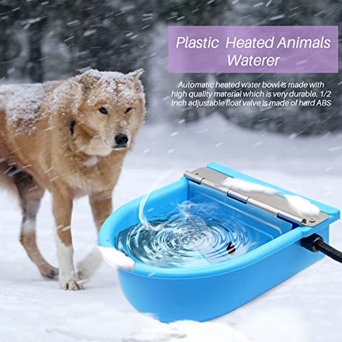 PAULOZYN Automatic Heated Livestock Waterer Dog Water Bowl Trough Animals Outdoors Winter Water Dispenser for Chicken Pet Cattle Horse Pig Cow Goat Sheep, with Float Ball Valves Plastic