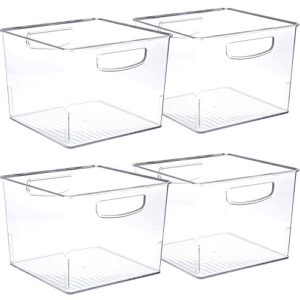 set of 4 clear organizing bins, clear pantry storage organizer bins container refrigerator organizer, plastic storage bins cube bins for cabinet, cloest, cupboard, home organization