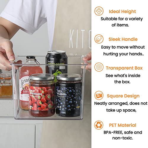 Set Of 4 Clear Organizing Bins, Clear Pantry Storage Organizer Bins Container Refrigerator Organizer, Plastic Storage Bins Cube Bins for Cabinet, Cloest, Cupboard, Home Organization