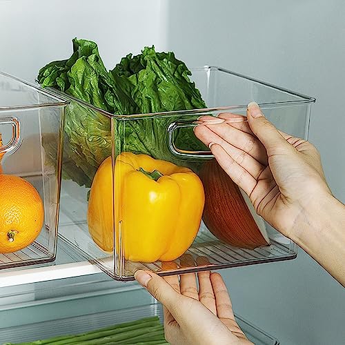 Set Of 4 Clear Organizing Bins, Clear Pantry Storage Organizer Bins Container Refrigerator Organizer, Plastic Storage Bins Cube Bins for Cabinet, Cloest, Cupboard, Home Organization