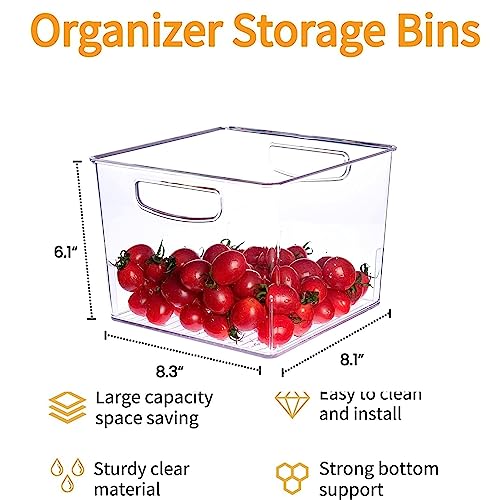 Set Of 4 Clear Organizing Bins, Clear Pantry Storage Organizer Bins Container Refrigerator Organizer, Plastic Storage Bins Cube Bins for Cabinet, Cloest, Cupboard, Home Organization